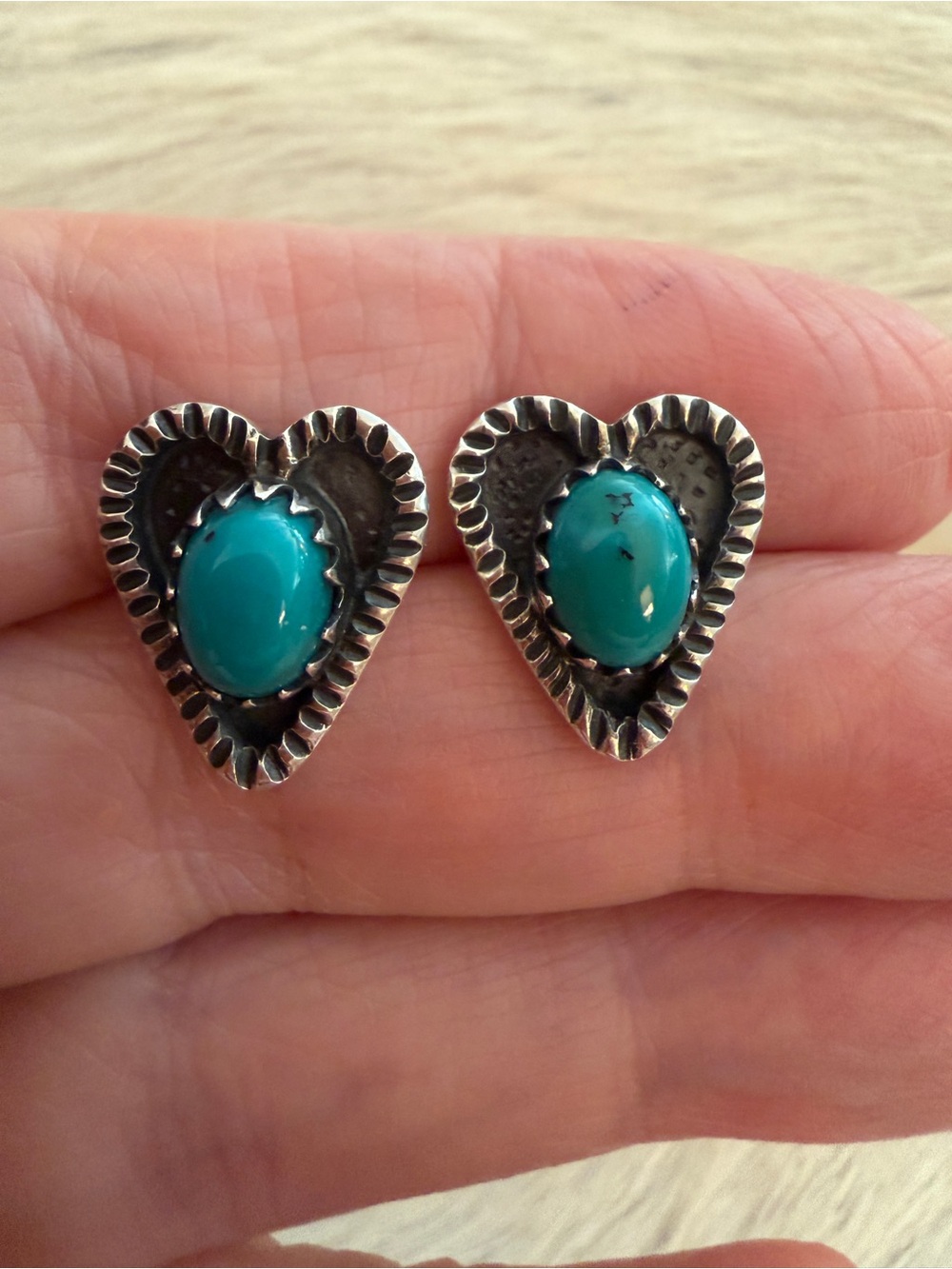 ❤️ Shadow Box Kingman Turquoise Deep Robins Egg Blue Heart Sterling 925 Earrings - Picture 7 of 11